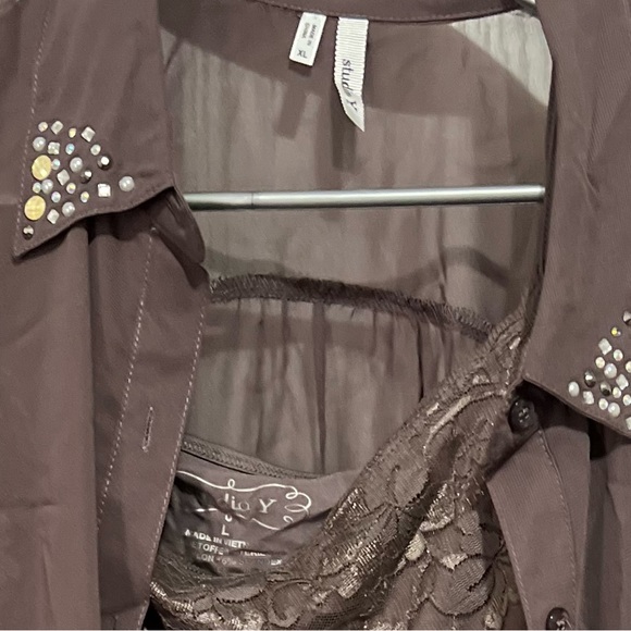 two shirts what is long sleeve share button down and the other is a camisole - Picture 2 of 2